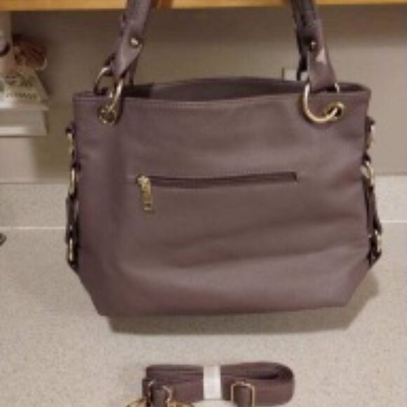 TAUPE LEATHER BAG BY LANZHIXIN (NT) - Picture 2 of 8